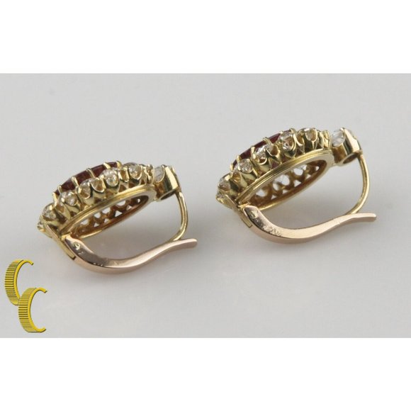 4.12 carat Unaltered Natural Ruby 18k Yellow Gold Lever-back & Diamond Earrings - Picture 2 of 6